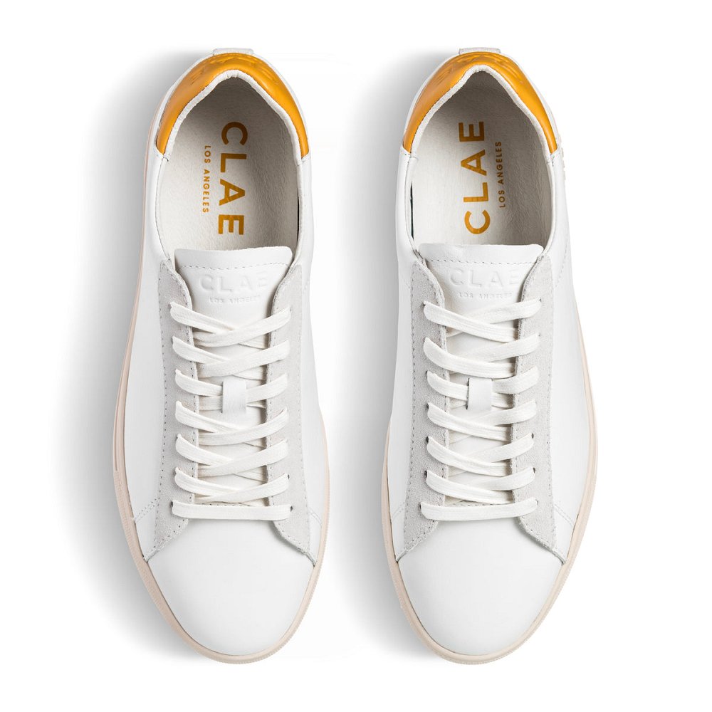 CLAE BRADLEY CALIFORNIA Shoes Womens USA817-S56 In White Leather Mineral Yellow